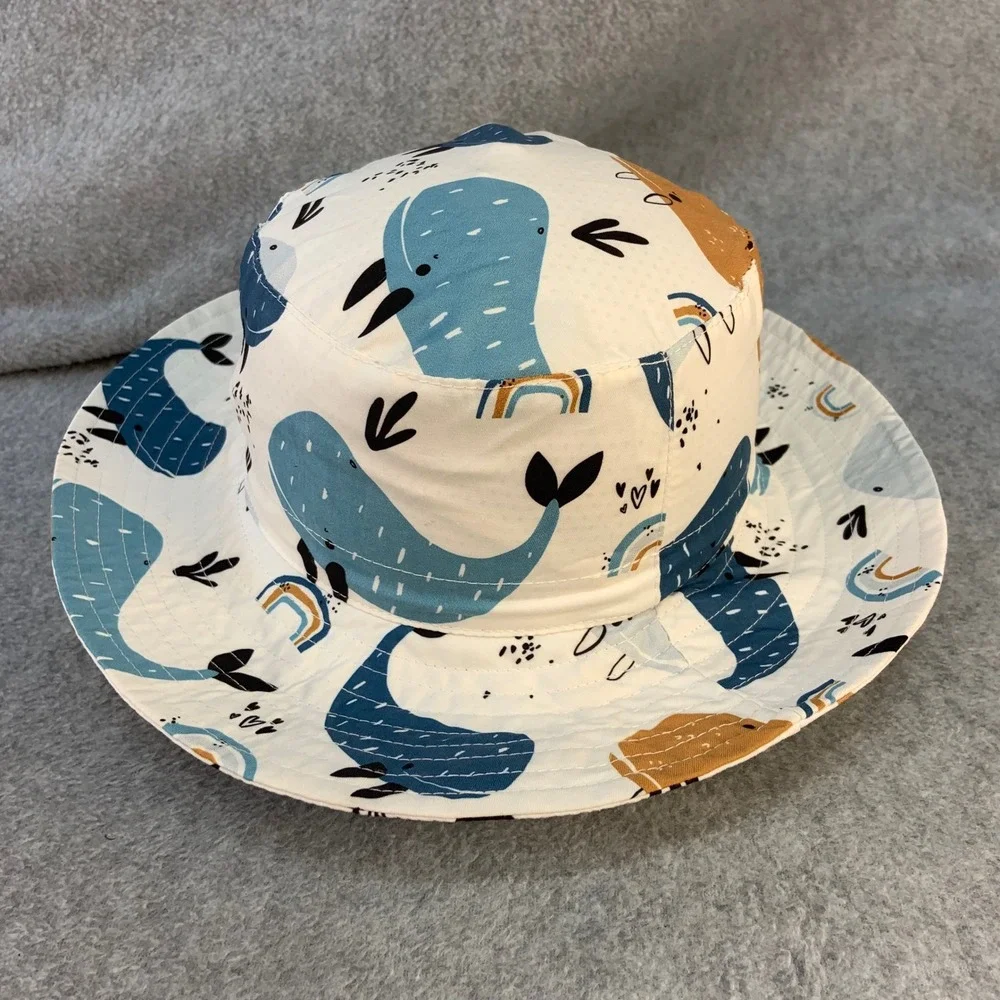 Whale Print Unisex White Unbranded Bucket Hat Adjustable Chin Strap Size 50